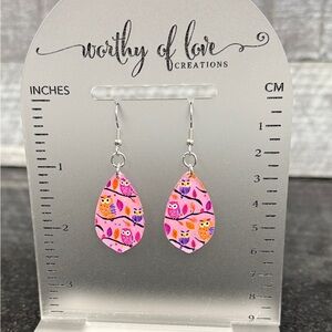 Autumn Owl Earrings, Pink and Purple, Stainless Steel & Acrylic